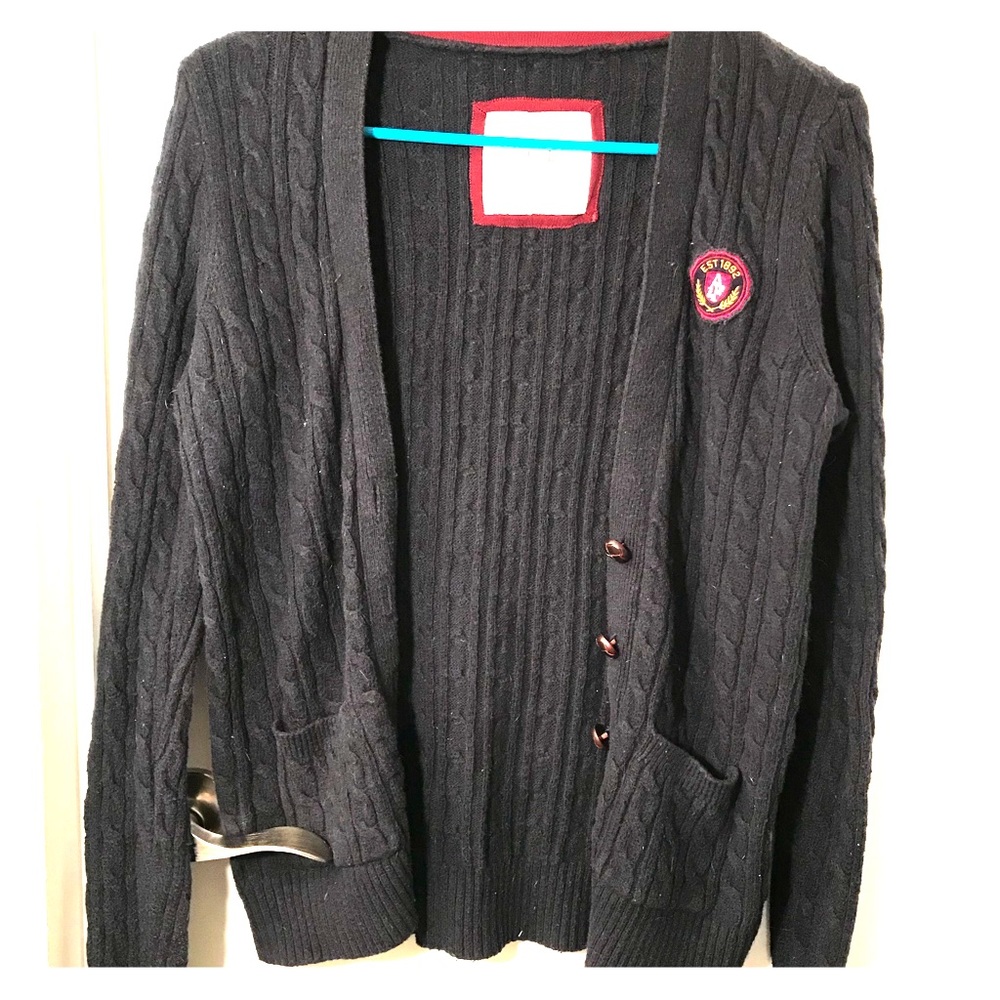 A&F navy knit cardigan school uniform style